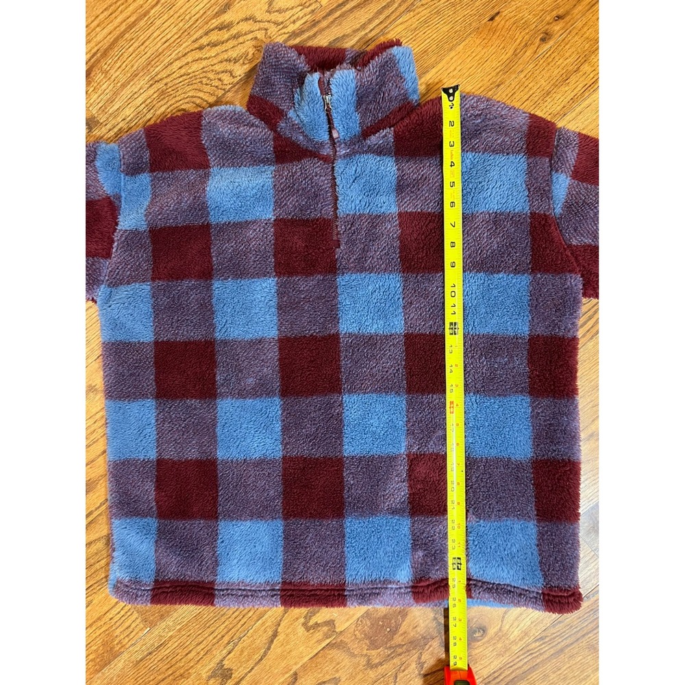 Eddie Bauer Womens Plaid Fleece Quarter Zip Pullover Sweatshirt XL Burgundy Blue - Picture 2 of 11